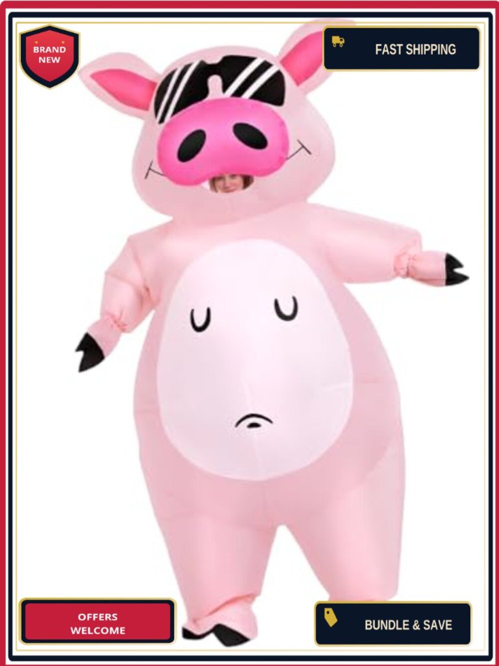Inflatable Pig Costume Adult Polyester Full Body Blow Up Fancy Suit Halloween